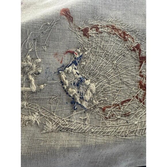 Peacock On Black Velvet Fabric Handcrafted Embroidered Metallic Gold Thread & Re - Picture 3 of 3